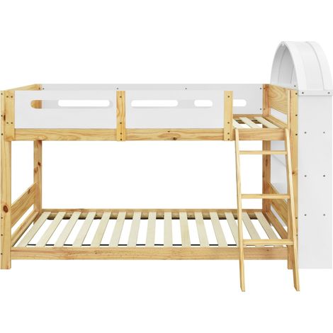 Litera infantil 90 x 200 cm con estantería 3 niveles y escalera 3 peldaños, blanco natural (1/5)