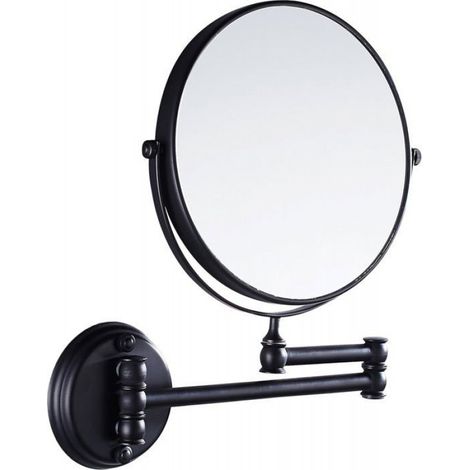 Miroir cosmétique mural double face pliant pivotant grossissant 3X pour salle de bain toilette chambre, couleur noire (1/3)