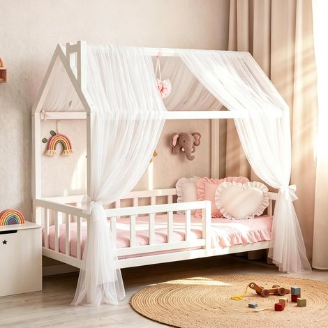 Lot de 2 Rideaux de Lit en Tulle Blanc pour Décoration de Chambre à Coucher et Ciel de Lit pour Enfant Fille et Garçon 150 x 350 cm Style Moderne (1/5)