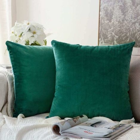 Decorative Velvet Cushion Covers Sofa Pillow Case Super Smooth Soft Decoration Home Living Room Bedroom, 2 Pieces 50X50CM Turquoise Green (1/4)