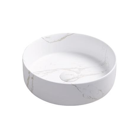 ONDEE ZEN - Vasque à poser ronde NAMI - Céramique Marbre blanc - Dim : Ø34,6 x 11,4cm