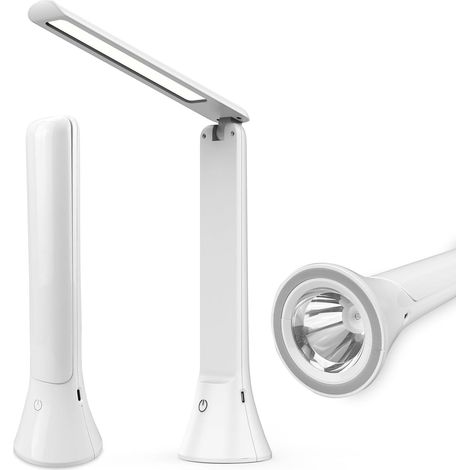 Lampe de bureau LED pliable et rechargeable avec lampe torche – Sans fil et portable pour la maison, le bureau et les petits espaces (blanche) (1/4)