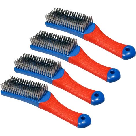 Set aus 4 robusten Metallbürsten die widerstandsfähigen Edelstahlbürsten sind kratzfest, mit ergonomischen, silikonbeschichteten Griffen, die rost- und fleckenbeständig sind und eine gründliche Reinig (1/4)