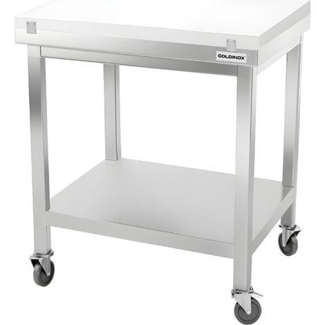 Table de travail en inox 700x700 mm avec plaque de découpe blanche sur roulettes PREMIUM - GOLDINOX (1/4)
