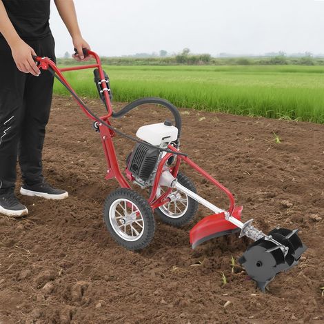 Motobineuse à essence, mini motoculteur à essence 63 cm³, micro-motobineuse avec moteur à essence 4 temps, microcultivateur léger et compact – avec profondeur de culture de 10 cm pour parcs (1/5)
