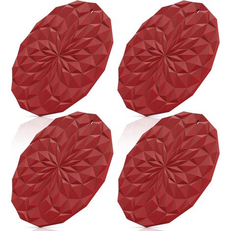 Silikon-Topfuntersetzer 4er-Set, 18,8 cm, hitzebeständig, weinrot