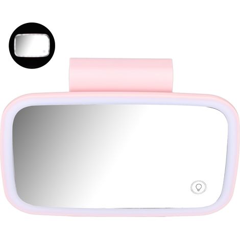 Pare-soleil auto avec miroir de maquillage éclairé LED tactile, fonctionne sur prise allume-cigare, pince rétractable, rose, installation plug and play (1/5)