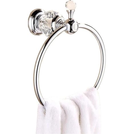 CCYKXA (Silver)Crystal Towel Rack Chrome Towel Ring Wall Mounted Round Towel Holder Classic Bathroom Accessories Bathroom Towel Holder (1/4)