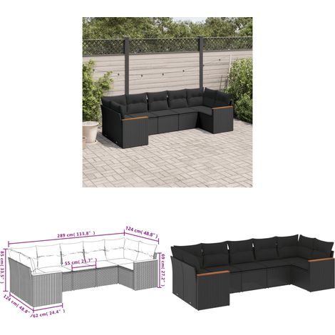 7-tlg. Garten-Sofagarnitur mit Kissen Schwarz Poly Rattan - Gartenmöbel - Rattan Möbel - Outdoor Sofa - Lounge Set - Esszimmergarnitur - Home & Living (1/3)