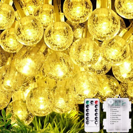 Guirlande Lumineuse Globe, 10m 100 LEDs Guirlande Lumineuse à Pile avec Télécommande, 8 Modes D’Éclairage pour Intérieur/Extérieur, pour Noël, Jardin, Cour, Mariage, Fête (Blanc Chaud) (1/5)