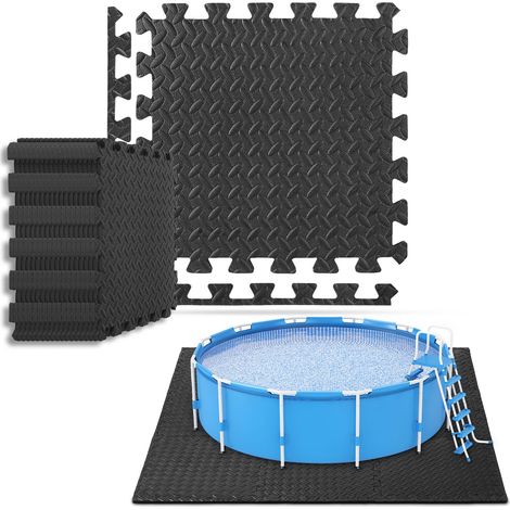 Wolketon – Tapis de piscine antidérapant en mousse EVA noir – Lot de 18 dalles puzzle 40x40cm – Motif feuilles – Isolation et drainage intégrés (1/5)