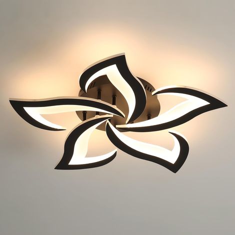 Lustre salon moderne – plafonnier LED 60W 7200LM – design pétale noir – lumière chaude 3000K – diamètre 58cm – salon chambre cuisine – Noir (1/5)