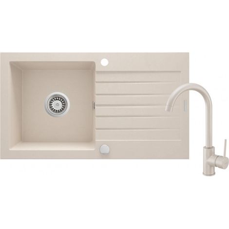 Lavello in granito con rubinetto monovasca e gocciolatoio girevole, beige, Zorba ZQZV5113
