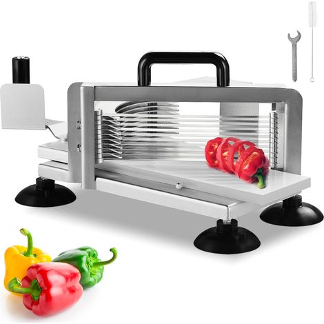 VEVOR Tagliapomodoro Commerciale, Tagliapomodoro da 9,5 mm, Tagliapomodoro in Acciaio Inossidabile Resistente, con Piedini Antiscivolo, per Tagliare Pomodori, Cetrioli e Banane (1/5)