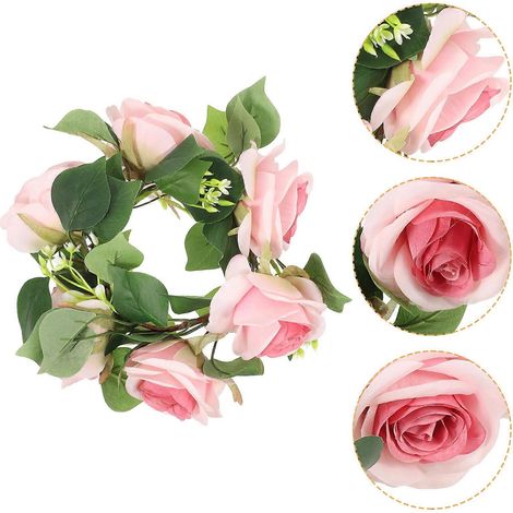 Lot de 3 anneaux de bougies en forme de rose artificielle rose pour la décoration de mariage et de fête (1/5)