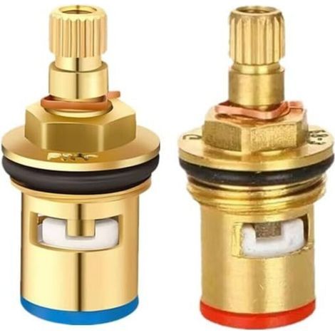 Brass tap cartridge, 19 mm diameter, for bathroom and kitchen taps, blue background facing forward + red background facing backward (1/4)