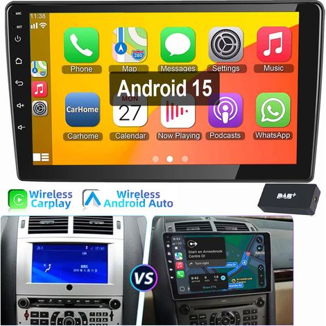 Autoradio 9 pouces pour Peugeot 407 2004-2011 Android 15 Carplay GPS RDS BT WiFi 4+64G DAB