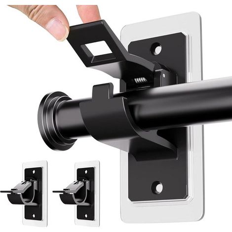 Paquete de 2 soportes autoadhesivos para barra de cortina de PET sin necesidad de taladrar, color negro, para baño y sala de estar. (1/5)