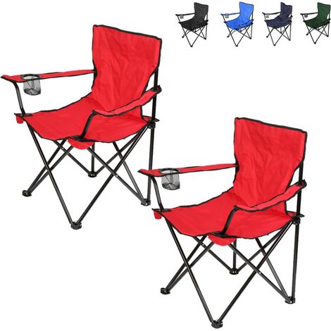 Chaise De Camping Pliable - Acier Thermolaqué - 50x50x80 Cm - Pour Activités En Plein Air - Lot De 2 (1/5)