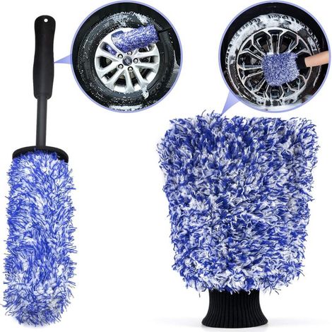 Brosse à Jante Gant de Lavage de Voiture, La Brosse de Nettoyage de Jante en Microfibre élimine la Saleté Tenace sans Effort pour Nettoyer Le lit de Jante, Les Jantes en Aluminium (1/5)