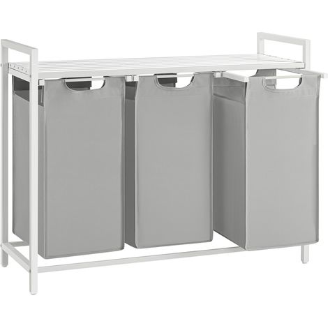 Vasagle – Panier à linge 3 compartiments – Sac amovible en tissu Oxford – Étagère en métal – Dimensions 92,5 x 33 x 72 cm – Capacité 114 L