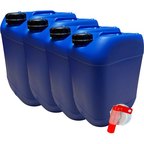 Negomix – Lot de 4 bidons jerrican plastique 20 litres bleu – Bouchon hermétique – Résistance chimique – Pour stockage liquides sensibles (1/2)
