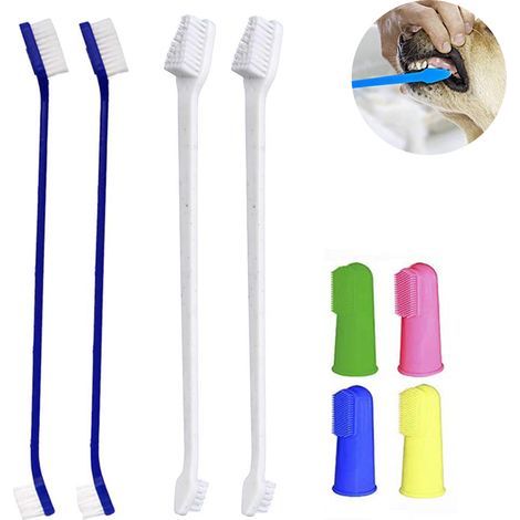 Brosse à dents souple pour chien, brosse à dents pour doigt, brosse à dents pour animaux de compagnie (4 tailles M + 4 têtes de brosse à dents) (1/4)