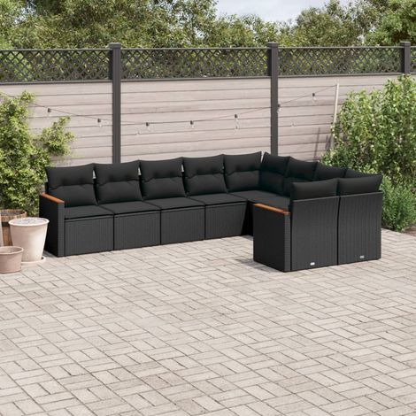 Set de sofás de jardín 8 piezas y cojines ratán sintético negro vidaXL (1/3)