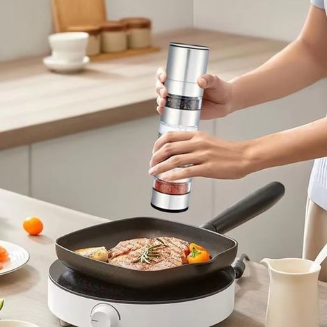 Mehrschichtige Pfeffermühle Pfeffermühle Salz manuelle Gewürzgläser Gewürzhalter aus Edelstahl stapelbare multifunktionale Gewürzgläser 3 Fächer (1/4)