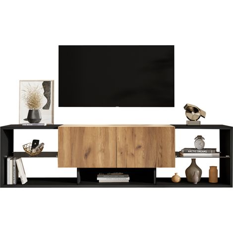 CHICFURN Mueble TV LED 160x40x42 cm de aglomerado negro y natural con almacenamiento (1/5)