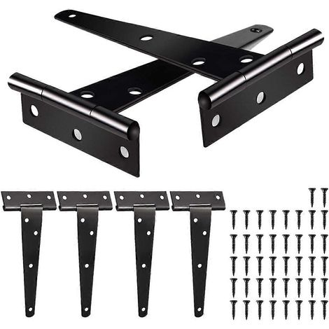Lot de 6 charnières en T robustes, 150 mm (6 pouces), avec vis, pour portes de cabanon et portails de jardin. (1/5)
