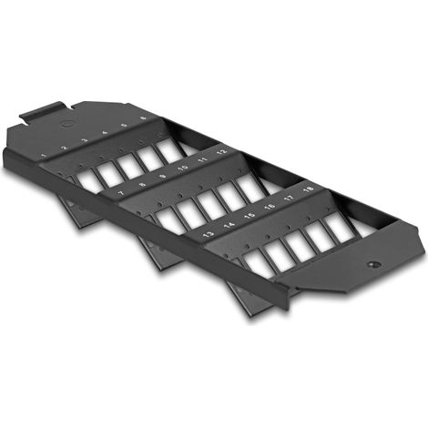 Delock Bandeja enrutadora de cable para montaje de fibra Ã³ptica de 18 puertos para acopladores SC Simplex / LC Duplex negro