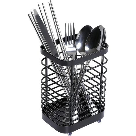 Porte-ustensiles de cuisine pour le plan de travail, porte-couverts en acier inoxydable noir, porte-ustensiles, récipient pour ustensiles de cuisine