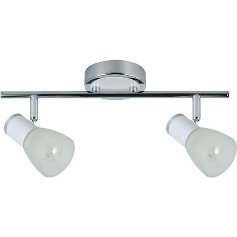 FABRILAMP foco regleta cholo 2xe14 blanco/niquel 16 recto , Regleta de dos focos serie Cholo de color Blanco/Níquel con tulipas de cristal Realizada en metal con dos portalámpa (1/2)