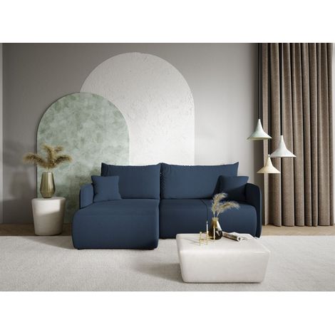 Ecksofa Sofa mit Schlaffunktion CALGARY Stoff Curio Dunkelblau Ottomane Links (1/4)