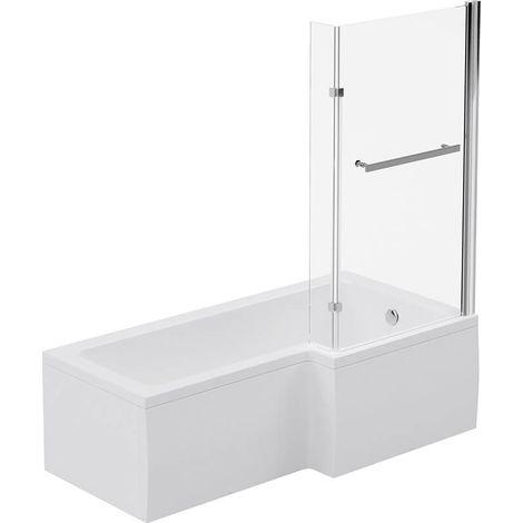 Home Deluxe – Baignoire simple 170 x 85 cm en acrylique blanc – Receveur de douche avec paroi en verre trempé 6 mm – 4 pieds réglables – Système bain-douche