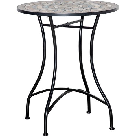 Table de jardin Ø60 cm métal résistant intempéries repas extérieur ronde vert beige blanc (1/5)