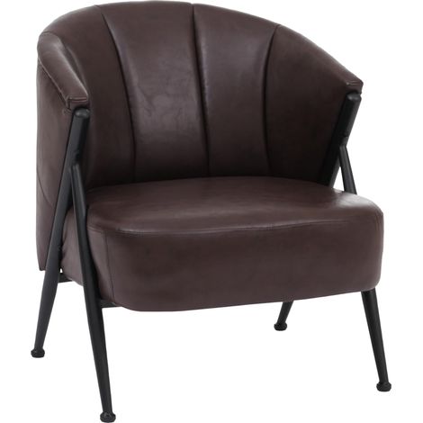 Fauteuil HWC-P30, fauteuil rembourré/cocktail/club Lounge Chair Vintage Retro Industrial Métal Simili cuir- marron foncé