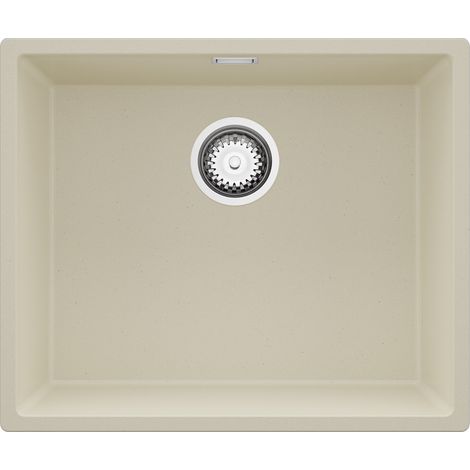 PRIMAGRAN Evier Sous Plan 56x47cm,Evier en Granit 1 bac + Kit de Vidage, Évier au meuble 60cm - London, Beige (1/5)