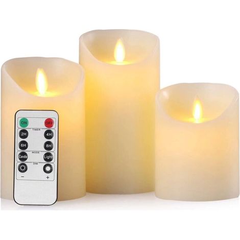 [JAMAIS UTILISÉ] Bougies LED,Bougies Sans Flamme.Lot de 3 (10 12.5 15cm), Avec Vacillement des Flammes Très Réaliste, Télécommande Avec 10 Menus De Fonction, Minuterie de 24 Heures (1/4)