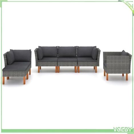 Salon de jardin 6 pièces - FAFEICY - 3082084 - Résine tressée - Pieds bois d'eucalyptus - Coussins déhoussables (1/5)