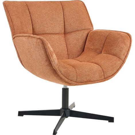 Accent Armchair Orange Polyester Upholstery Swivel Modern Large Seat Curved Retro Design AUMA