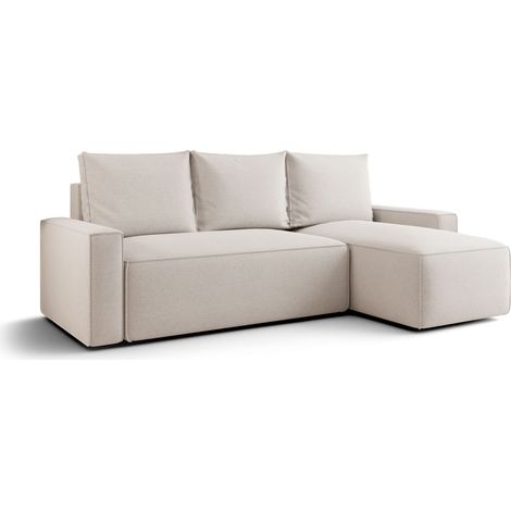 Canapé d’angle tissu convertible avec coffre intégré NORE angle droit-Blanc cassé-angle droit (1/5)
