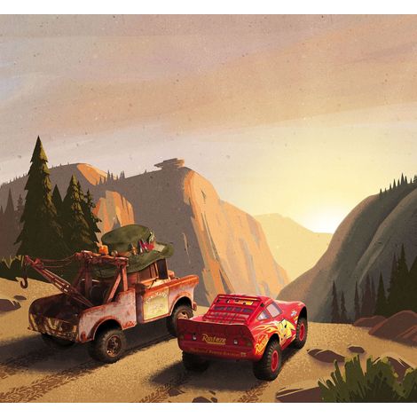 papier peint panoramique Cars beige, vert et rouge - Disney (1/3)
