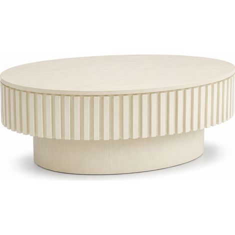 Mesa de centro ovalada de 98 cm con almacenamiento oculto, diseño acanalado, crema (1/5)