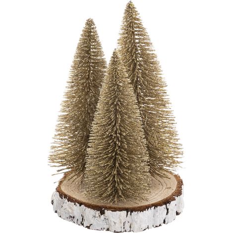 Déco de table 3 Sapins dorés et pailletés sur rondin D 15 x H 20 cm - Feeric Christmas