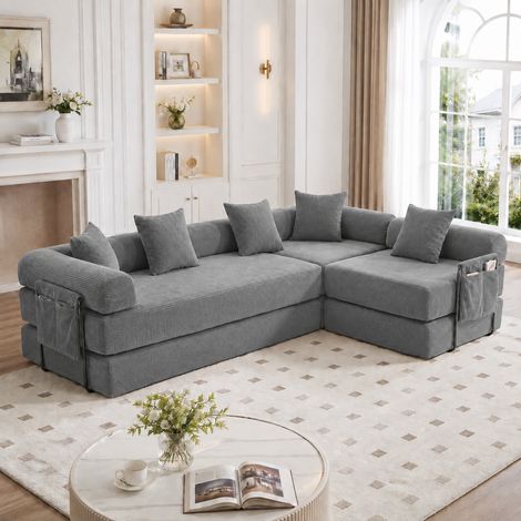 Canapé d'angle convertible,canapé 4 Places,avec poches de Rangement latérales,canapé Lit Multifonctionnel,canapé d'angle Convertible en L,canapé de salon,Peut être combiné librement,gris foncé (1/5)