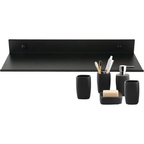 Étagère Murale Flottante Salle de Bain Étagère Rectangulaire en Aluminium Mat Tablette Murale Robuste Ultra-Mince Support de Rangement Mural Élégant pour Cosmétiques Noir (30cm) (1/5)