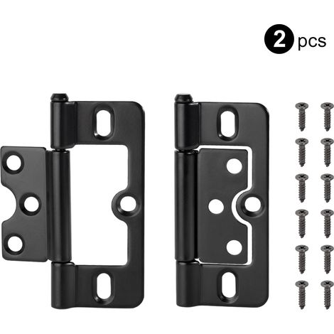 (Noir, lot de 2) Charnières de porte en métal (2 pièces) pour portes de placard, fenêtres, boîtes en bois, charnières plates, accessoires de quincaillerie pour meubles. (1/5)