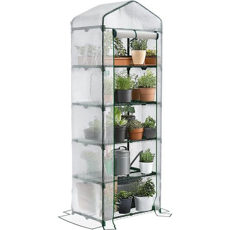 Serre de Jardin PE avec Étagères 5 Niveaux Serre de Jardin pour Légumes Plantes Fleurs Bâche Renforcée 135g/m2 Protéger Vos Plantes en Toutes Saisons 69x49x193cm (1/5)